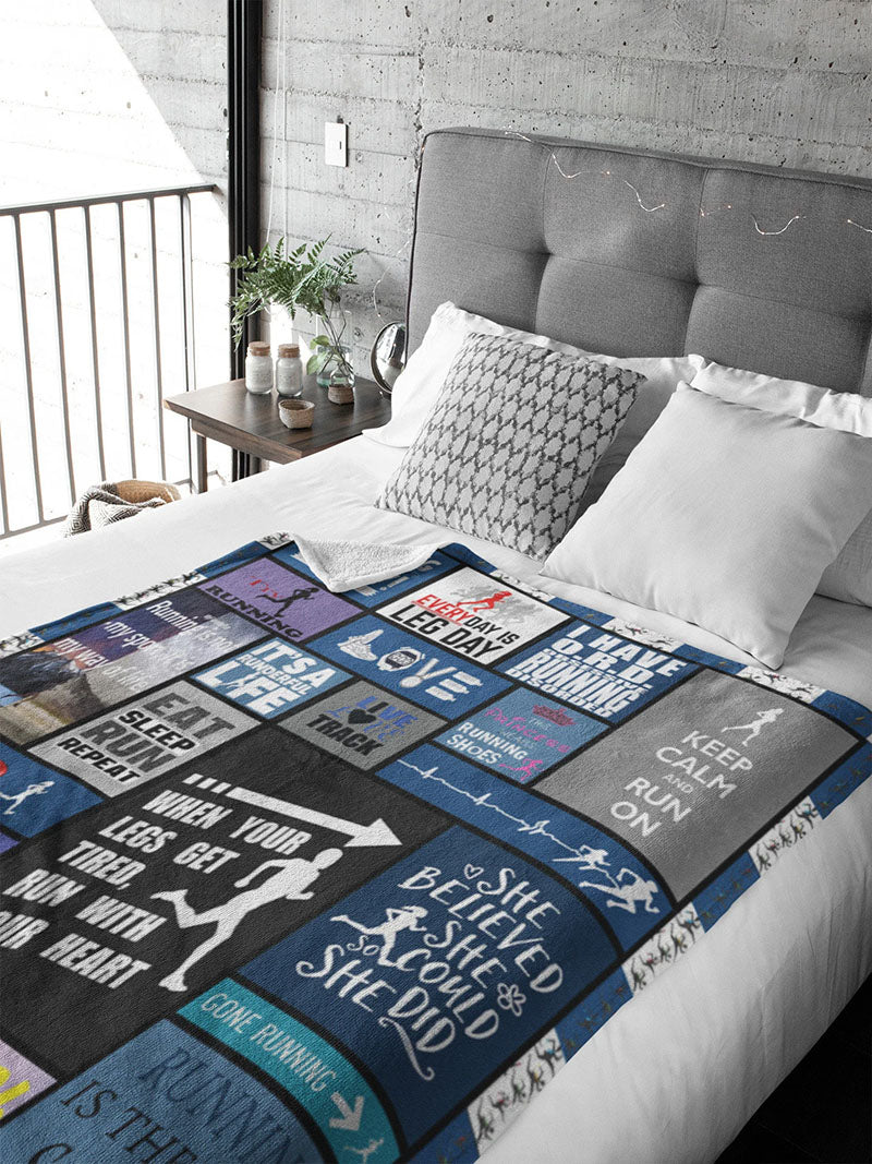 Running Girl Blanket, Runner Blanket, Marathon Blanket, Athlete Blanket, Running Fleece Sherpa Blanket, Running Mom Blanket, Sport Blanket Secondary image