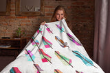 Feather Fleece Sherpa Blanket, Bird Feather Blanket, Colorful Feather Blanket, Grandma Blanket, Mom Blanket, Sister Blanket