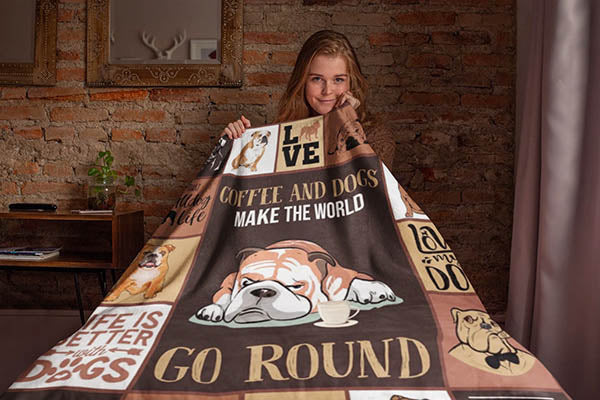 Bulldog Coffee Blanket, Bulldog Lover Blanket, Bulldog Mom Gift, Coffee Lover Blanket, Dog Mom Blanket, Dog Lover Blanket, Dog Owner Blanket Secondary image