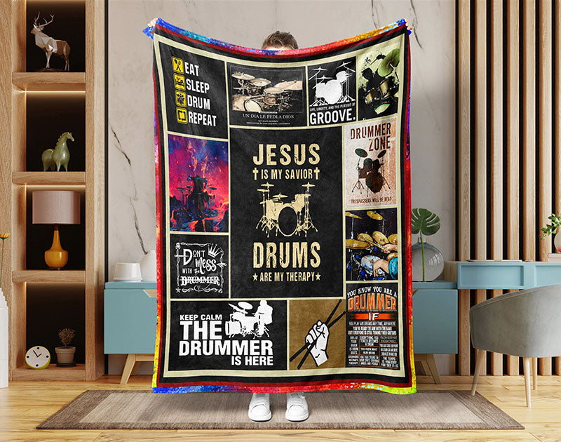 Jesus Is My Savior Drums Are My Therapy Blanket, Christian Drummer Blanket, Jesus Drum Blanket, Religious Musician Blanket, Musical Blanket Main image