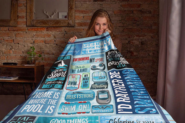 Swimming Blanket, Swimmer Fleece Sherpa Blanket, Pool Life Blanket, Sport Blanket, Hobby Blanket, Swim Blanket, Swim Coach Gift