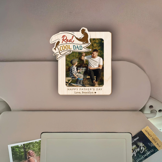 Personalized Fishing Dad Photo Car Visor Clip, Custom Grandpa Picture Frame Gift, Father's Day Gift, Photo Car Accessory, Gift For Dad Secondary image
