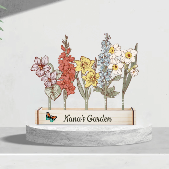 Personalized Laser Engraved Birth Flowers Garden, Grandma's Garden Gift, Wooden Flower Decor, Gifts for Mom, Mother's Day Gift Secondary image