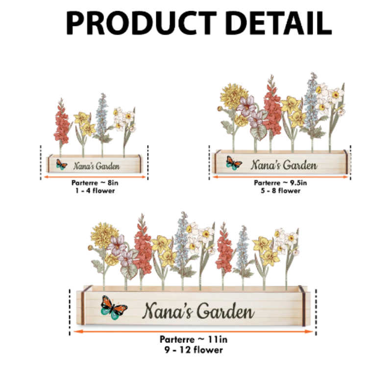 Personalized Laser Engraved Birth Flowers Garden, Grandma's Garden Gift, Wooden Flower Decor, Gifts for Mom, Mother's Day Gift
