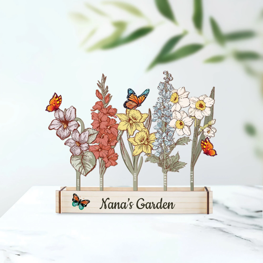 Personalized Wood Birth Flowers Garden, Custom Grandma's Garden Gift, Mom Wooden Sign, Gifts for Mom, Birth Flower Sign, Mother's Day Gift Main image