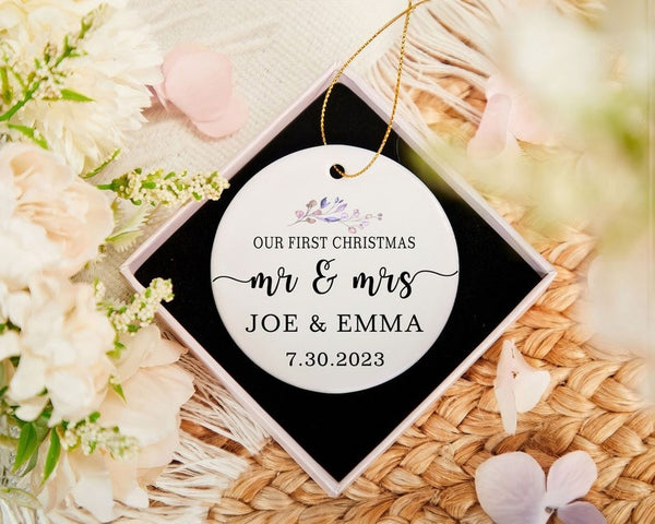 First Christmas Married Ornament, Mr and Mrs Christmas Ornament, Personalized Wedding Gift