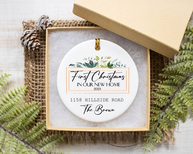 Personalized New Home Ornament, New Home Christmas Ornament, Wreath New House Ornament