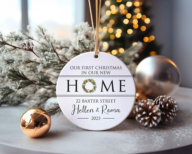 Personalized New Home Ornament, New Home Christmas Ornament, Wreath New House Ornament