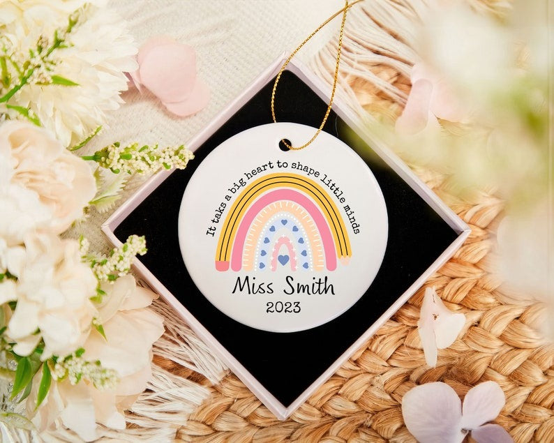 Custom Teacher Gift Ornament, Personalized Rainbow Teacher Ornament, Teacher Christmas Ornament Gift, Mentor Gift Ornament Main image