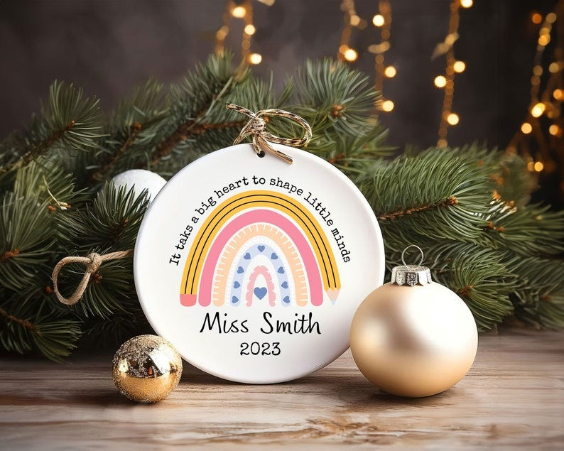 Custom Teacher Gift Ornament, Personalized Rainbow Teacher Ornament, Teacher Christmas Ornament Gift, Mentor Gift Ornament