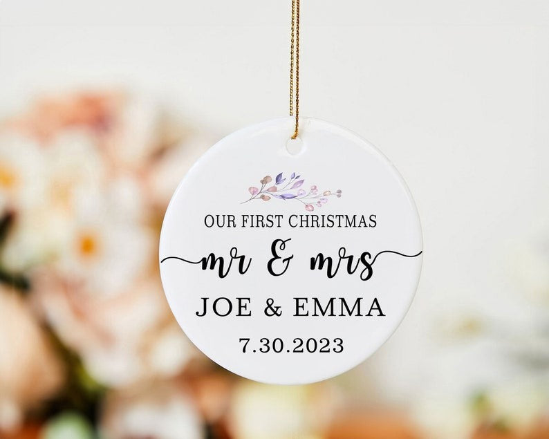 First Christmas Married Ornament, Mr and Mrs Christmas Ornament, Personalized Wedding Gift Main image