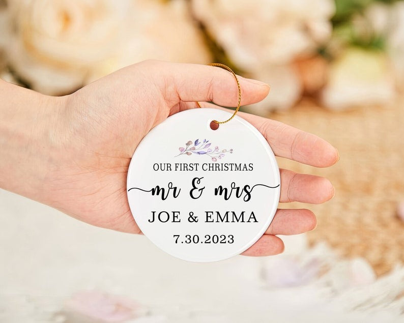 First Christmas Married Ornament, Mr and Mrs Christmas Ornament, Personalized Wedding Gift