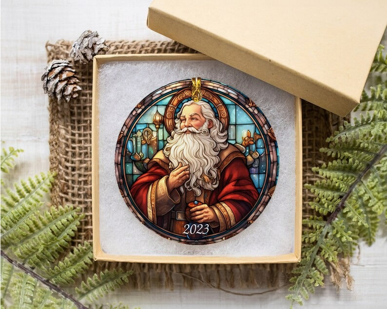 Santa Claus Stained Glass Christmas Ornament, Vintage Santa Ornament, Santa 2023 Christmas Gift, 2023 Christmas Decoration Main image