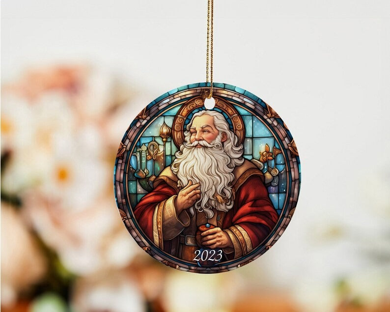Santa Claus Stained Glass Christmas Ornament, Vintage Santa Ornament, Santa 2023 Christmas Gift, 2023 Christmas Decoration Secondary image