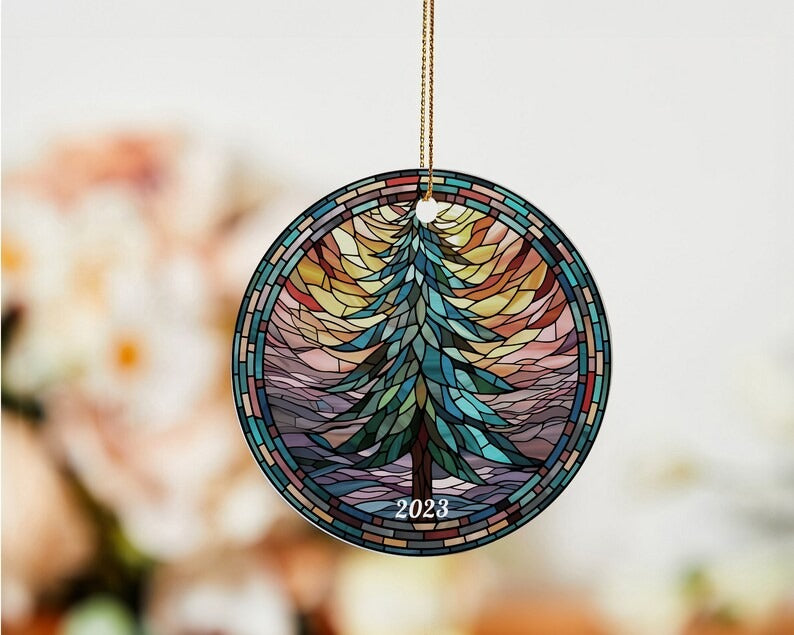 Pine Tree Stained Glass Christmas Ornament, Christmas Tree Ornament, Holiday Gift Idea, 2023 Christmas Decoration Secondary image