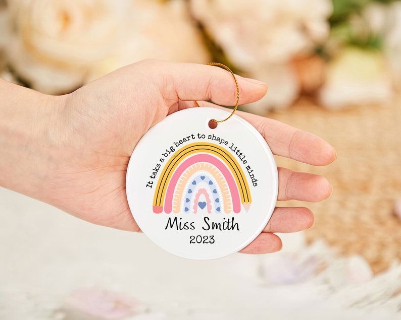 Custom Teacher Gift Ornament, Personalized Rainbow Teacher Ornament, Teacher Christmas Ornament Gift, Mentor Gift Ornament