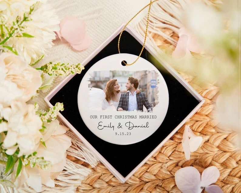 Our First Christmas Married Ornament, Married Photo Ornament, Personalized Wedding Gift, Newlywed Gift, Christmas Decor Main image