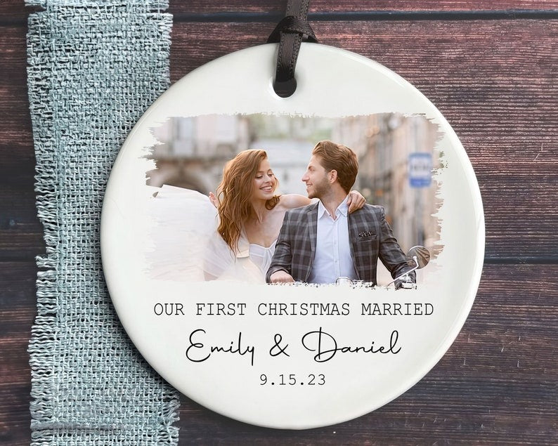 Our First Christmas Married Ornament, Married Photo Ornament, Personalized Wedding Gift, Newlywed Gift, Christmas Decor