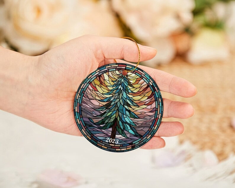 Pine Tree Stained Glass Christmas Ornament, Christmas Tree Ornament, Holiday Gift Idea, 2023 Christmas Decoration