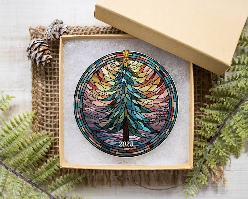 Pine Tree Stained Glass Christmas Ornament, Christmas Tree Ornament, Holiday Gift Idea, 2023 Christmas Decoration Main image