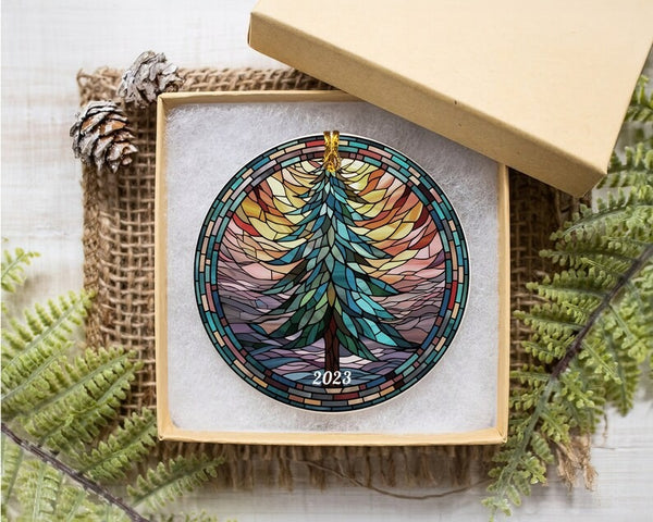 Pine Tree Stained Glass Christmas Ornament, Christmas Tree Ornament, Holiday Gift Idea, 2023 Christmas Decoration