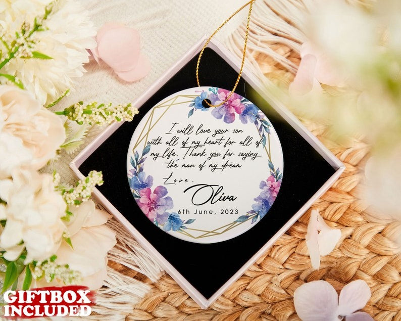Custom Love Your Son Ornament, Mother of the Groom Gift from Bride, Thank You From Bride Groom, Parents of the Bride Gift Main image