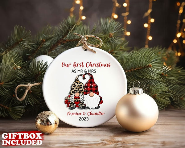 Mr and Mrs Christmas Ornament, Christmas Gnomes Couple Gift, Our First Christmas 2023 Ornament, Personalized Wedding Gift, Newlywed Gift
