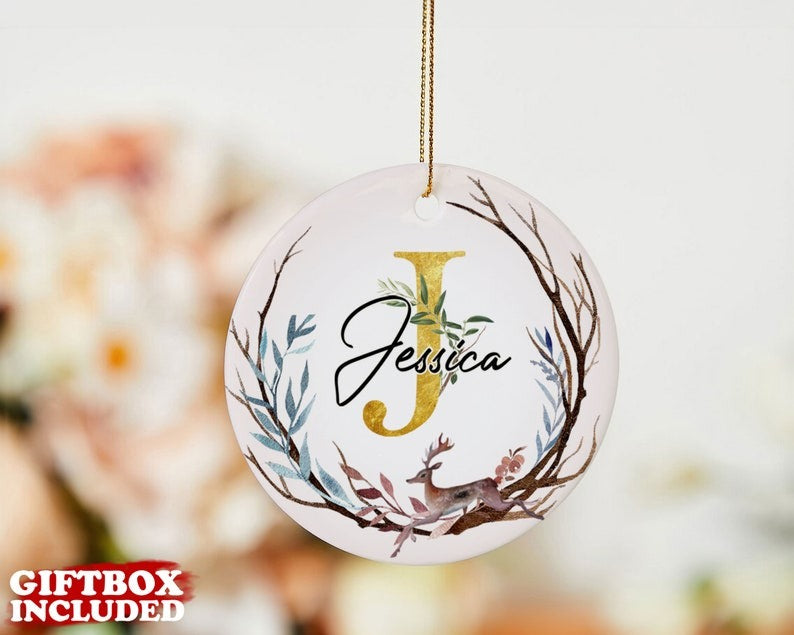 Custom Letter Name Christmas Ornament, Baby's First Christmas Ornament, Custom Name Baby Ornament, Christmas Reindeer Ornament