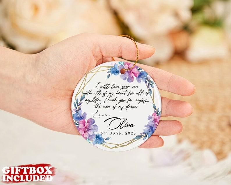 Custom Love Your Son Ornament, Mother of the Groom Gift from Bride, Thank You From Bride Groom, Parents of the Bride Gift Secondary image