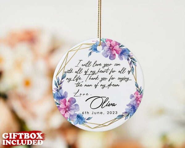 Custom Love Your Son Ornament, Mother of the Groom Gift from Bride, Thank You From Bride Groom, Parents of the Bride Gift