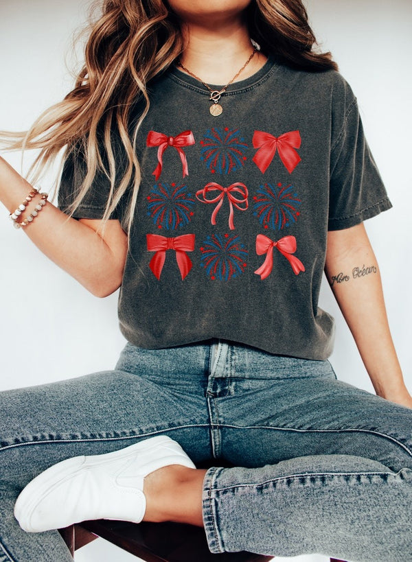 Coquette 4th of July Bow T Shirt, Soft Girl Patriotic TShirt, Cute Independence Day Tee, American Girly Gift, Fourth of July Country
