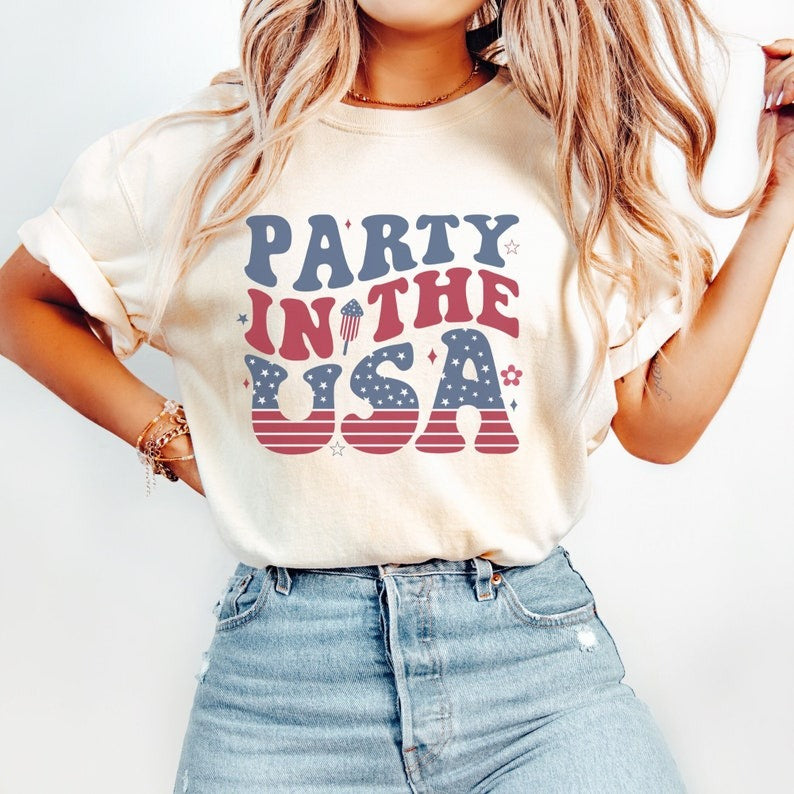Retro Party in The USA Shirt, Party in The Usa T-Shirt, Usa Patriotic Tee, 4th of July Party TShirt, Trendy Usa Celebration Shirt Main image