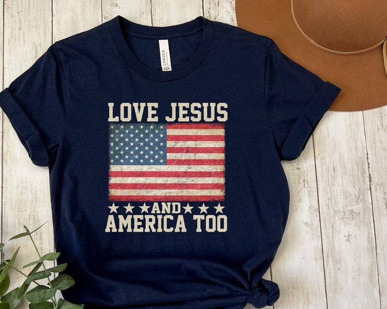 Loves Jesus and America Too T shirt, Spiritual WomenTee, Religions Tshirt, Gifts for Religious Friends Love like Jesus, I Love Jesus Shirt Secondary image