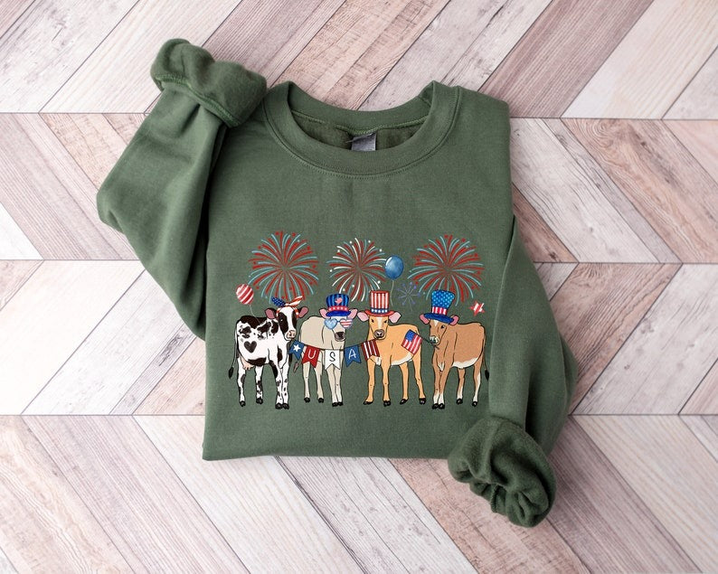 Cute Cows 4th Of July Shirt, Cow Shirt, American Flag Shirt, Independence Day, Western Shirt, Patriotic Shirt, Farm Animals Lover Sweatshirt Secondary image
