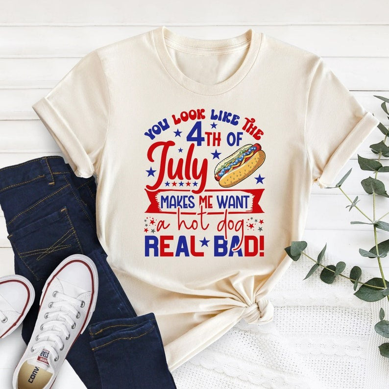 You Look Like The 4th of July Shirt, Funny 4th of July T-Shirt, Retro Independence Day Shirt, Funny Patriotic Shirt, Hot Dog 4th July Shirt Secondary image