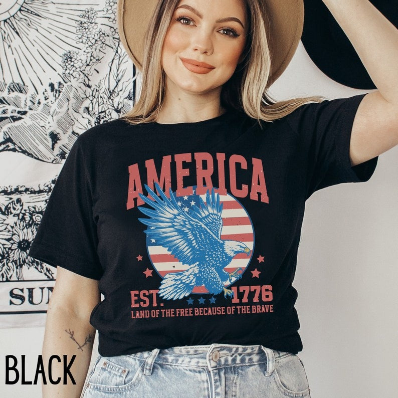 USA shirt, Fourth of July Shirt T-Shirt, 1776 Tee, Summer BBQ t-shirt, Red White and Blue America Tee, Patriotic America T,Retro 4th of July