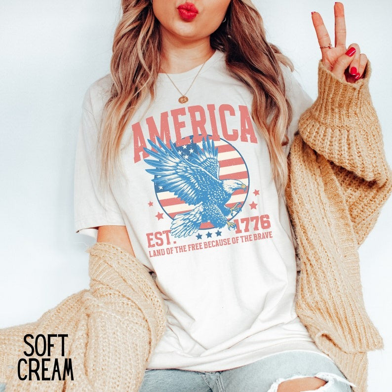 USA shirt, Fourth of July Shirt T-Shirt, 1776 Tee, Summer BBQ t-shirt, Red White and Blue America Tee, Patriotic America T,Retro 4th of July Main image
