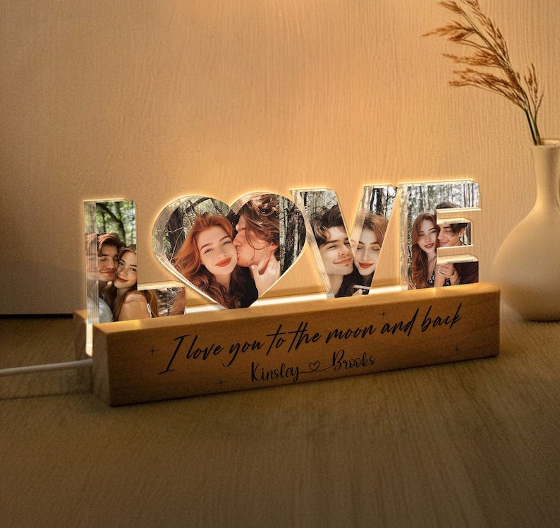 Personalized Couple Photo Collage Night Light, Custom Valentines Day Gift, Gift for Couple