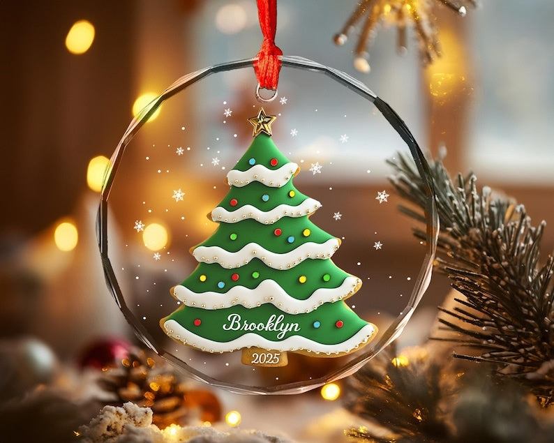 Personalized Name Christmas Tree Glass Ornament