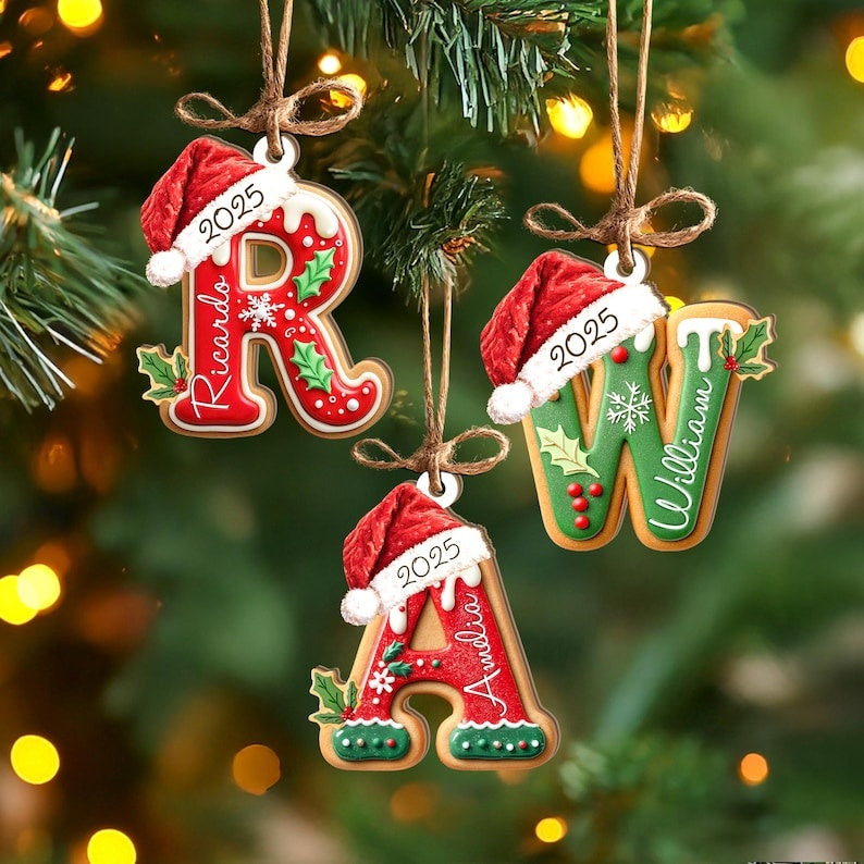 Personalized Gingerbread Letter Ornament, Custom Kids Name Ornament, Stocking Tag for Christmas Main image