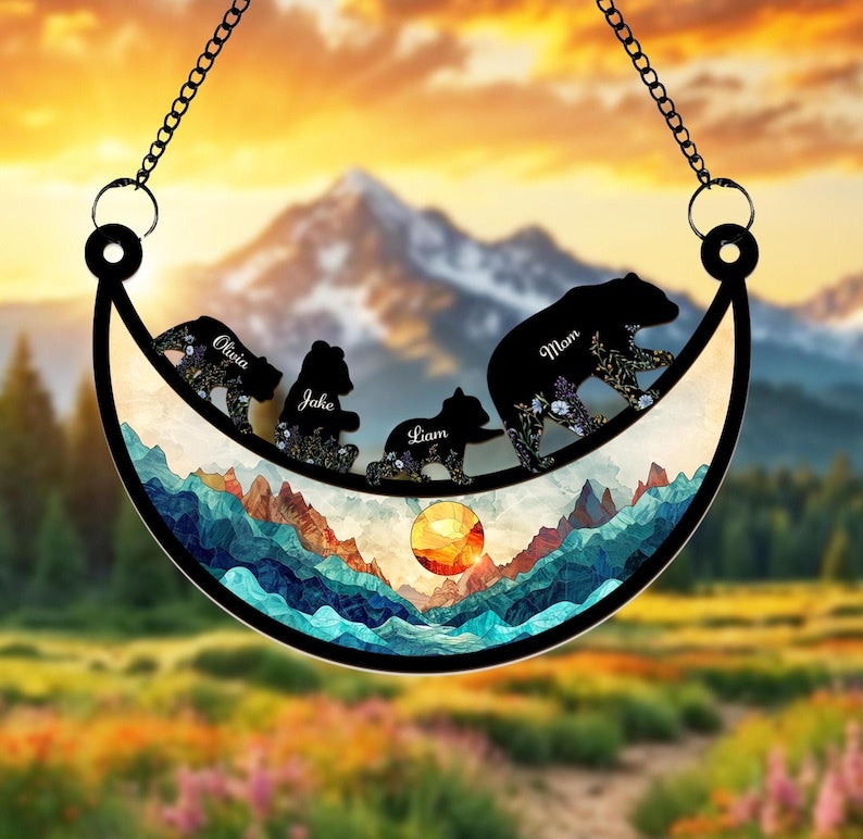 Custom Mama Bear Suncatcher, Custom Bear Family Suncatcher, Gift For Mom, Bear Gifts