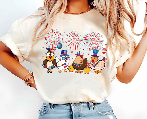 Chicken 4th July Shirt, American Flag Shirt, Chicken Lover Shirt, Independence Shirt, Western Shirt, Farm Animals Shirt, Patriotic Shirt