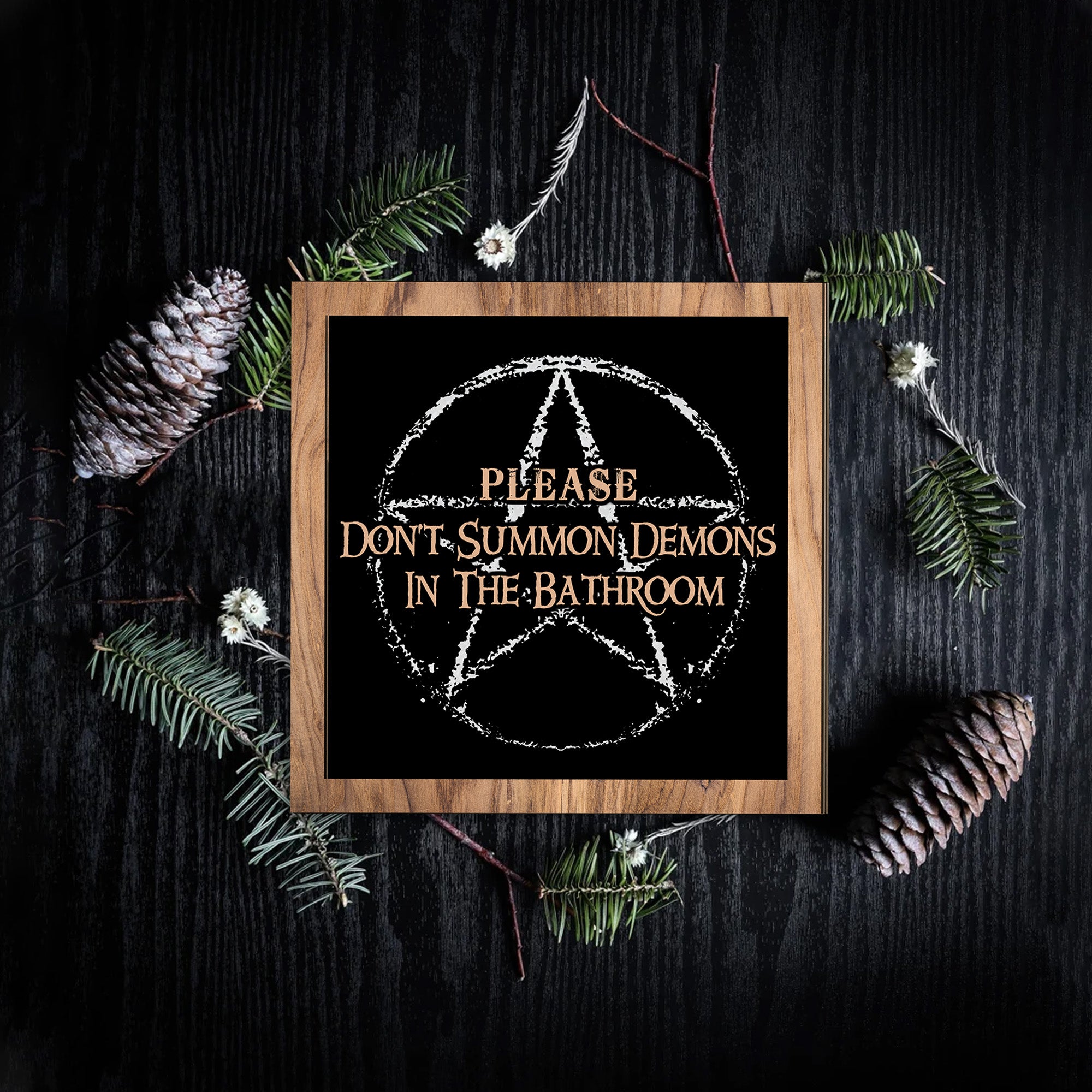 Please Don't Summon Demons in The Bathroom Sign, Funny Bathroom Decor, Halloween Wood Sign, Gothic Home Decor, Halloween Decoration