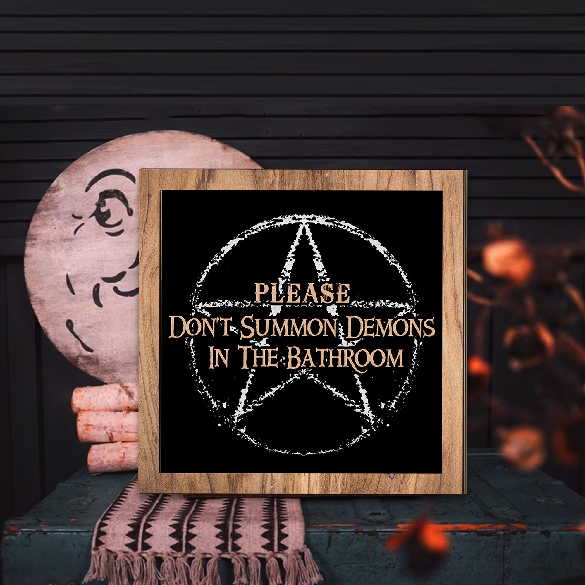 Please Don't Summon Demons in The Bathroom Sign, Funny Bathroom Decor, Halloween Wood Sign, Gothic Home Decor, Halloween Decoration