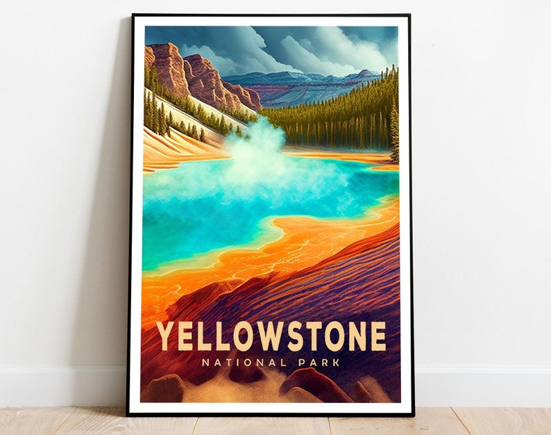 Grand Prismatic Spring Poster, Yellowstone National Park Poster, US National Parks Poster, Travel Poster, Adventure Art, Nature Lover Gift Main image